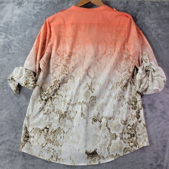 Calvin Klein Womens Medium M Roll Tab Sleeve Snake Print Ombre Top Vibes - Picture 9 of 12